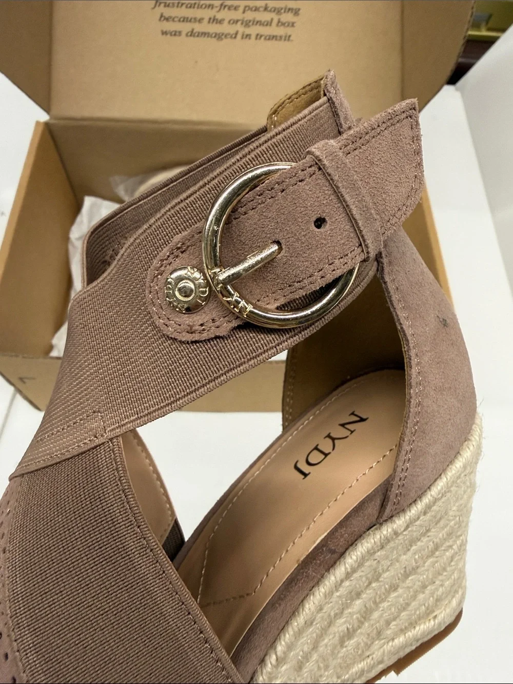 NEW NYDJ Blush Taupe Espadrille Wedge Sandals with Cross-Strap 8.5